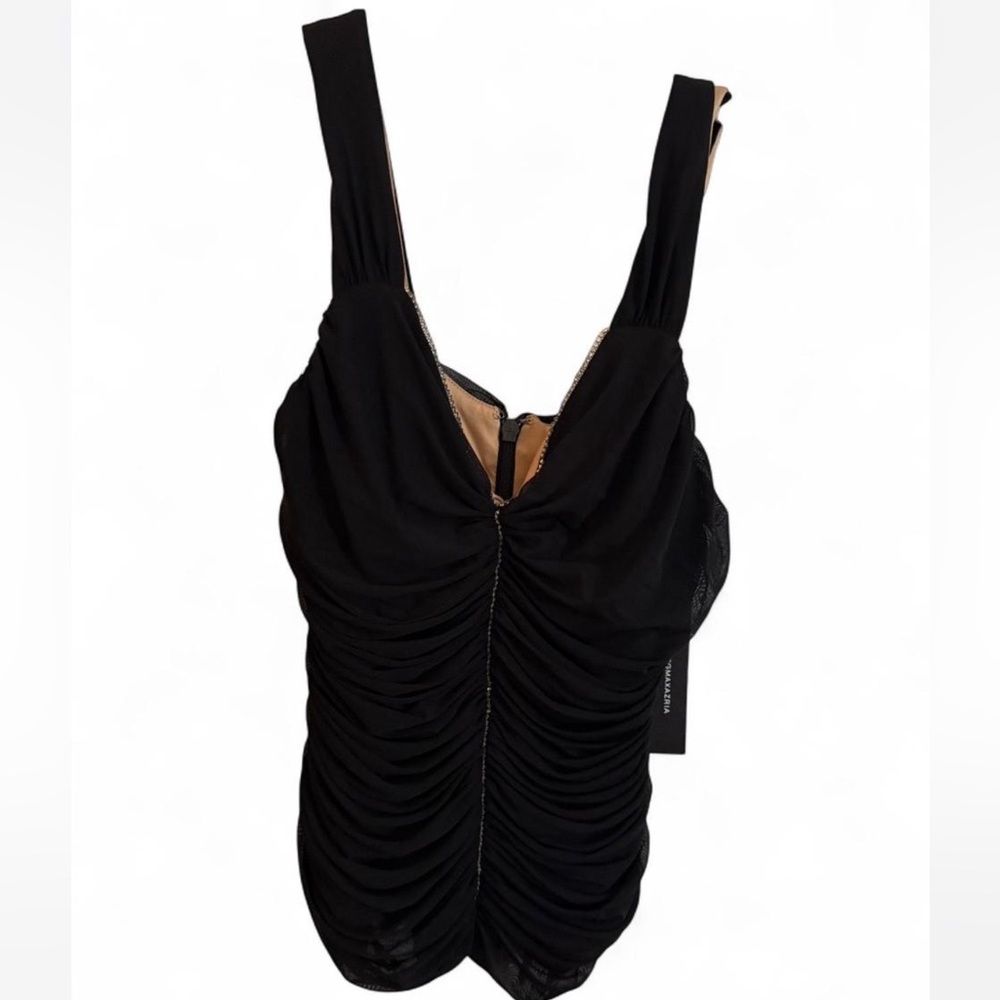 BCBG Diamond Black Ruched Sleeveless Tank Top